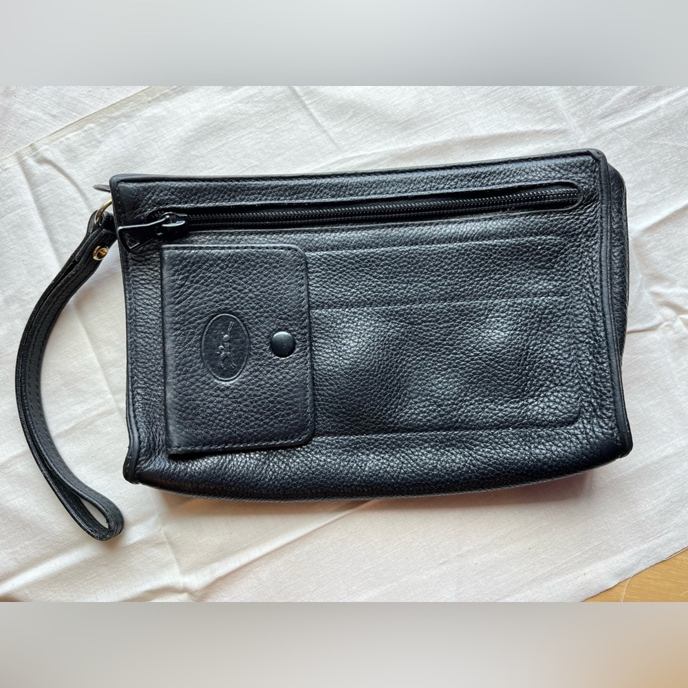 Vintage Black Leather Longchamp Paris Wrist Bag